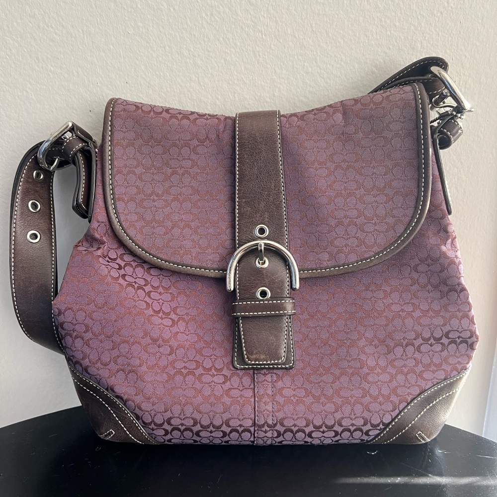 Coach Convertible Shoulder/Crossbody Bag - Deep Purple Canvas & Brown Leather